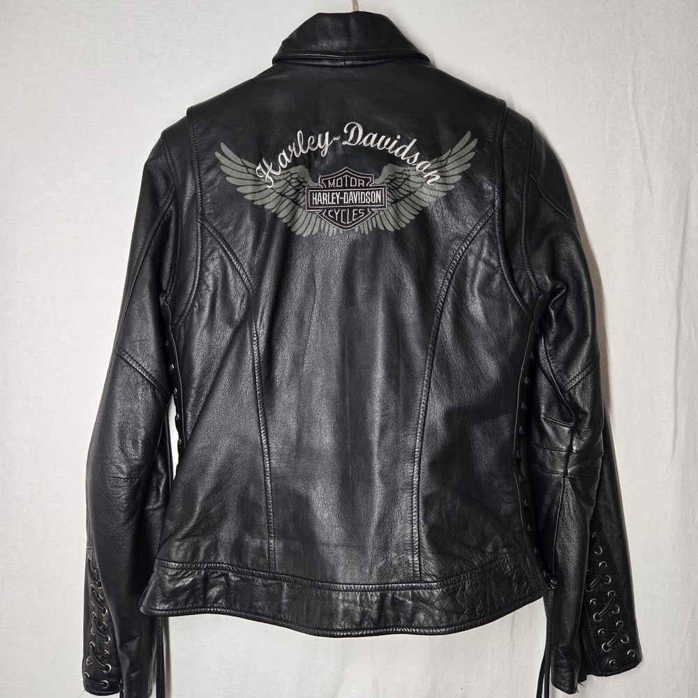 Harley-Davidson Womens Sm Lace Up W Embroidery Motorcycle‎ Leather Jacket NWOT